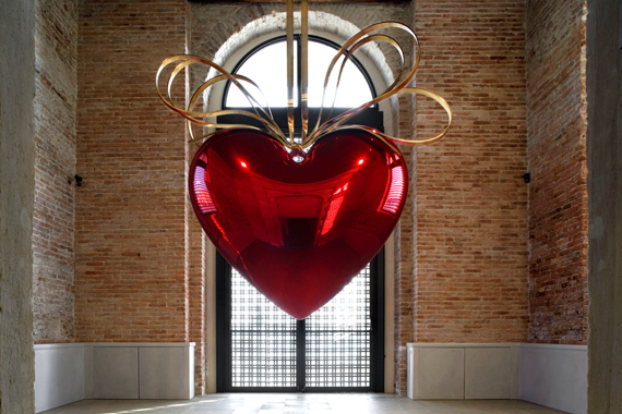 Hanging Heart (Red/Gold) by Jeff Koons. In Praise of Doubt, Punta della Dogana, 2011-2012.